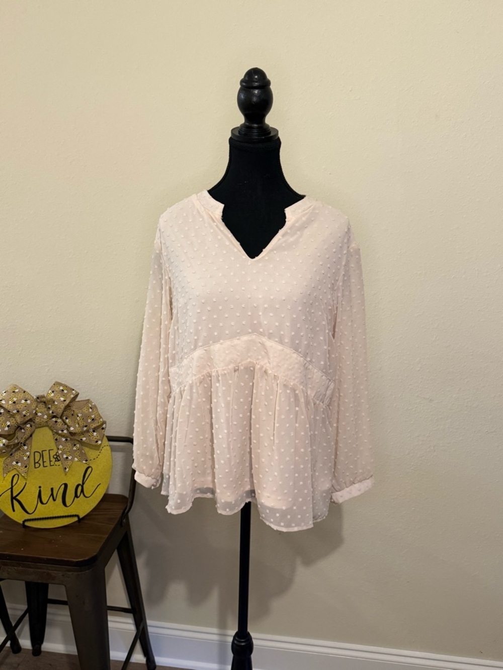Swiss Dot Peasant Blouse in Light Pink - Women